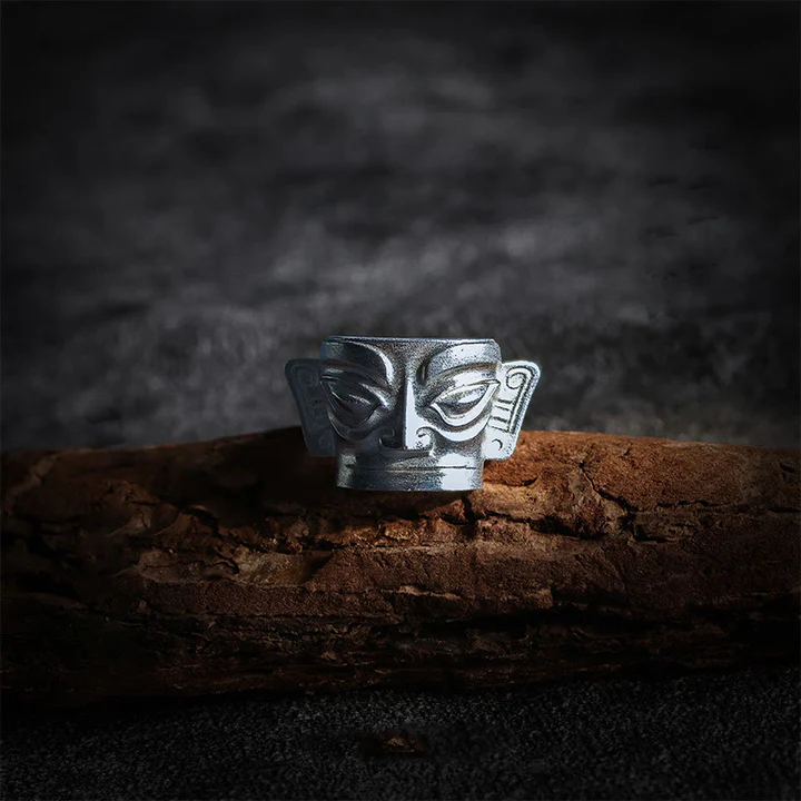 Ancient Sanxingdui Totem Ring – Pure Silver Craft | Zen Ara Grove