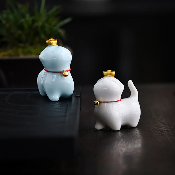 Mini Lucky Cat Ingot Tea Pet Ceramic Home Desk Figurine Decoration | Zen Ara Grove