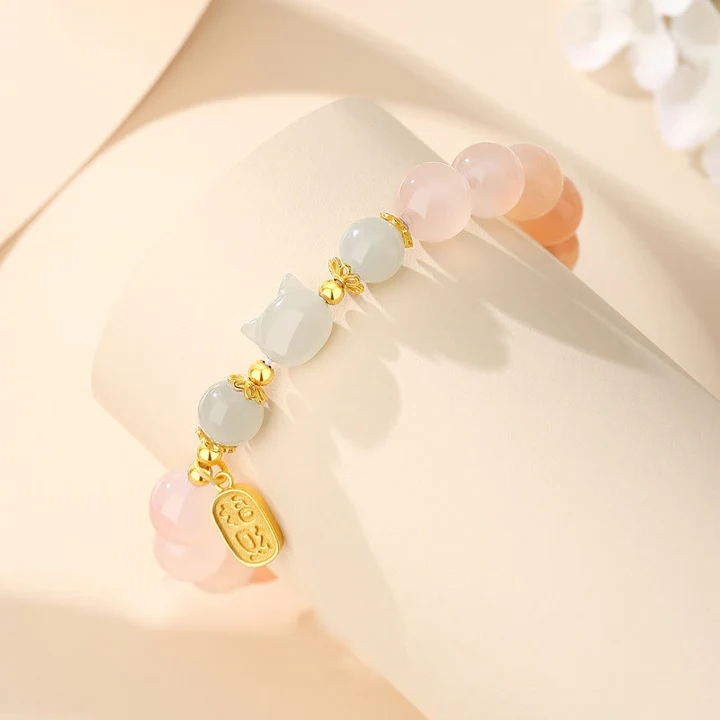 925 Sterling Silver Red Agate Hetian Jade Cat Fu Character Confidence Bracelet | Zen Ara Grove