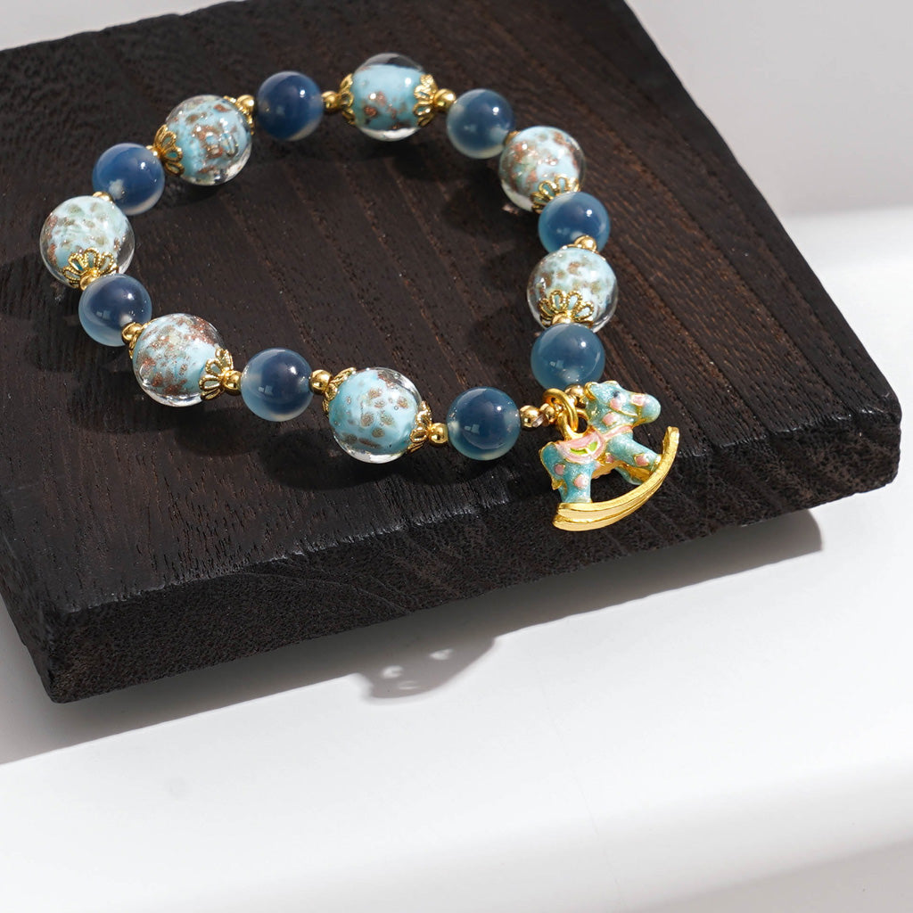 LIMITED TIME OFFER-Handcrafted Blue Agate and Luminous Glass Bead Bracelet – A Symbol of Joy and Protection | Zen Ara Grove