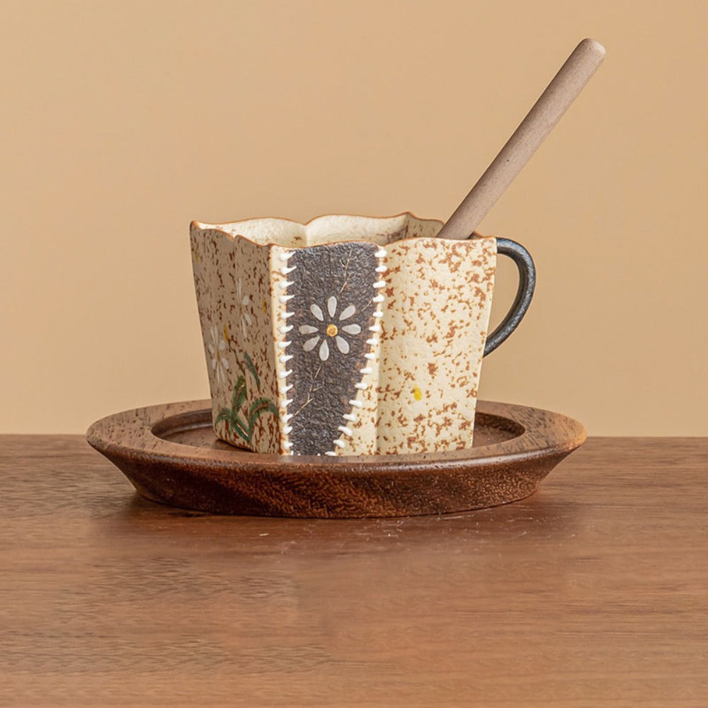Blue & White Daisy Square Coffee Cup | Zen Ara Grove
