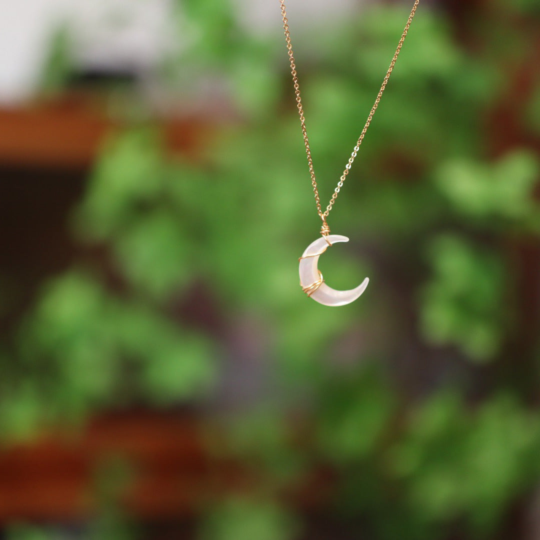 Handmade Wire-Wrapped Moon Pendant – Mother of Pearl Healing Amulet | Zen Ara Grove