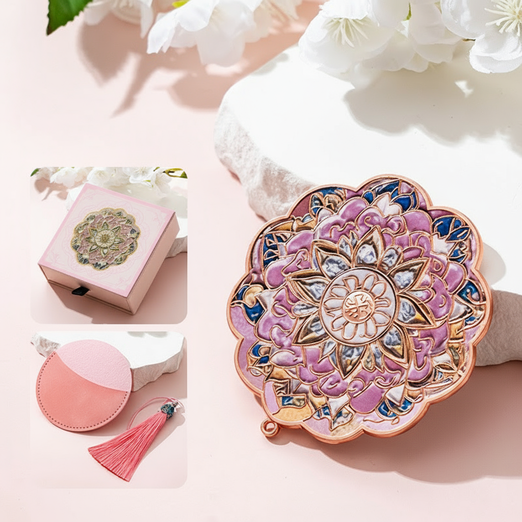 Portable Embossed Caisson Hand Mirror | Zen Ara Grove