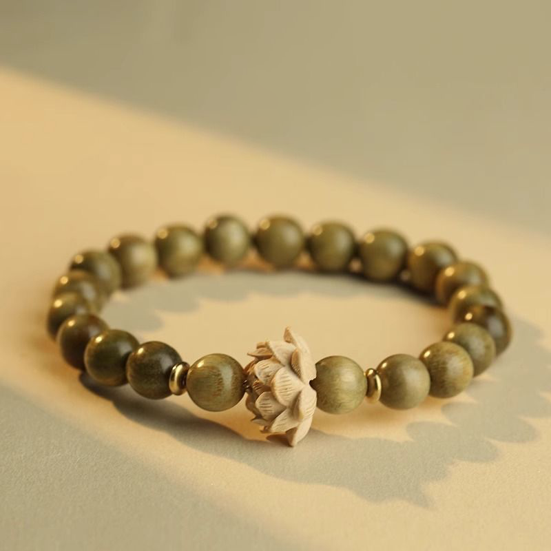 Zen Lotus Beads Bracelet – Natural Green Sandalwood Calm | Zen Ara Grove