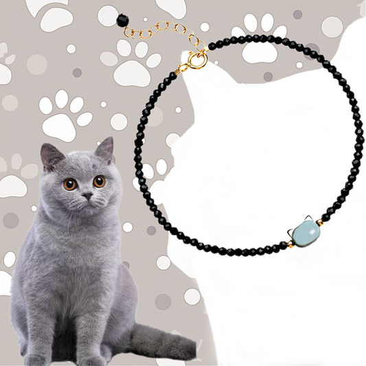 Blue Cat Charm Bracelet – Gemstone Beads with Playful Feline Spirit | Zen Ara Grove