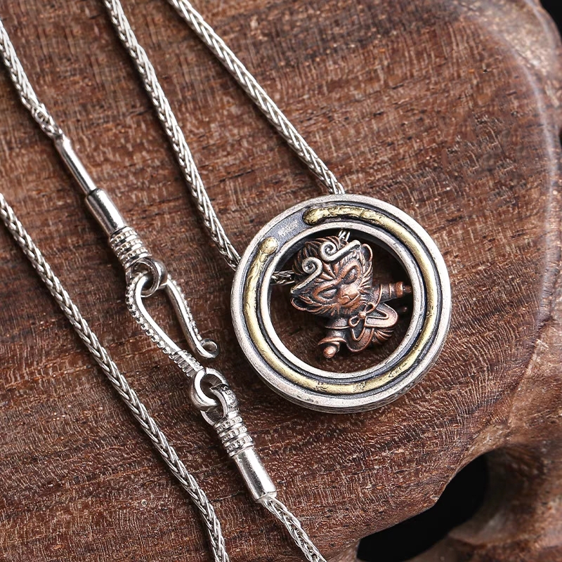 S925 Silver Monkey King Pendant – Crowned with the Golden Circlet | Zen Ara Grove