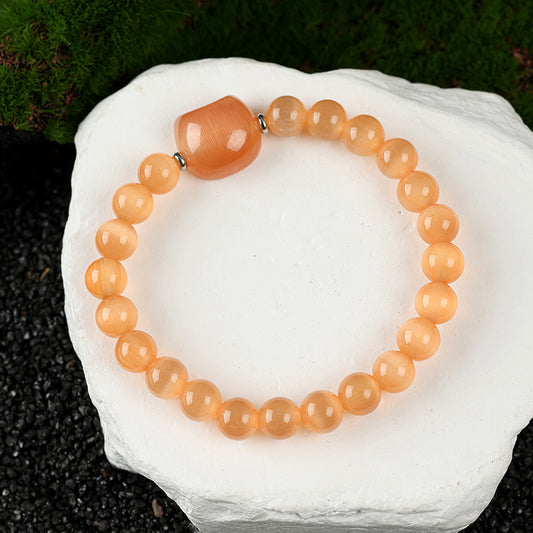 Orange Cat Bracelet – Cat’s Eye Stone Beads with Playful Kitty Charm | Zen Ara Grove