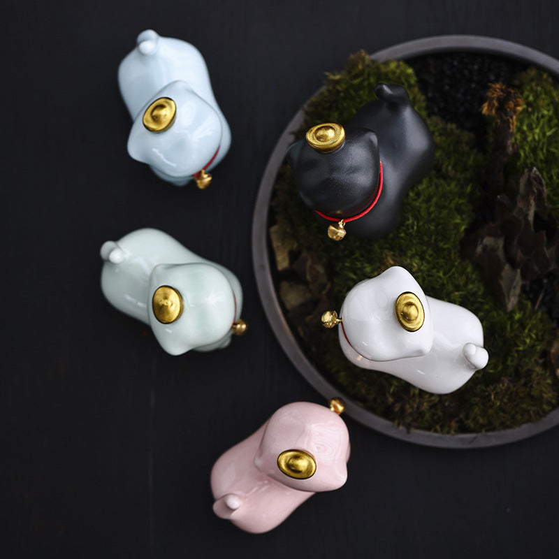 Mini Lucky Cat Ingot Tea Pet Ceramic Home Desk Figurine Decoration | Zen Ara Grove