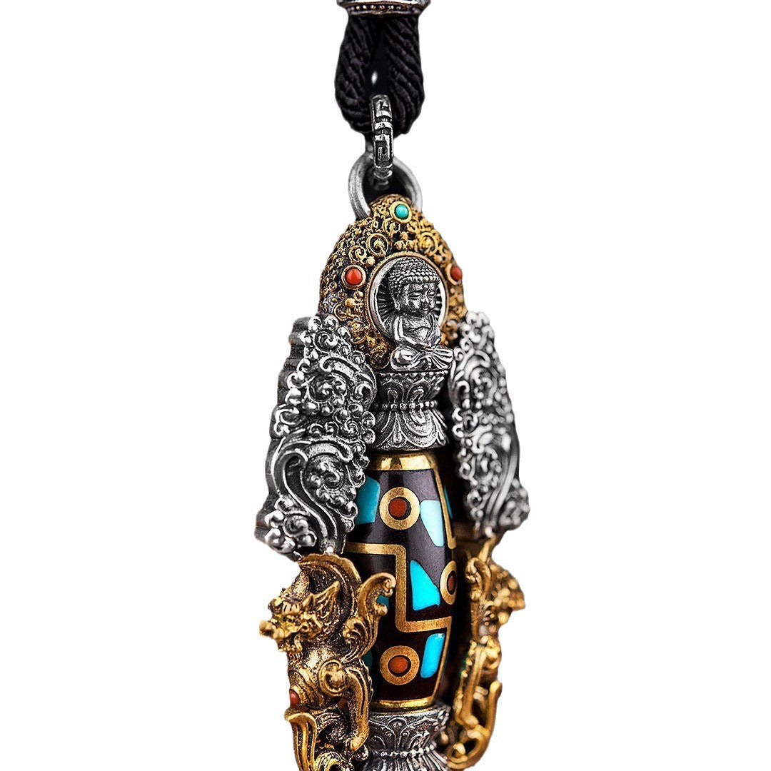 Nine-Eyed Dzi Bead Buddhist Pendant – Symbol of Protection & Enlightenment | Zen Ara Grove