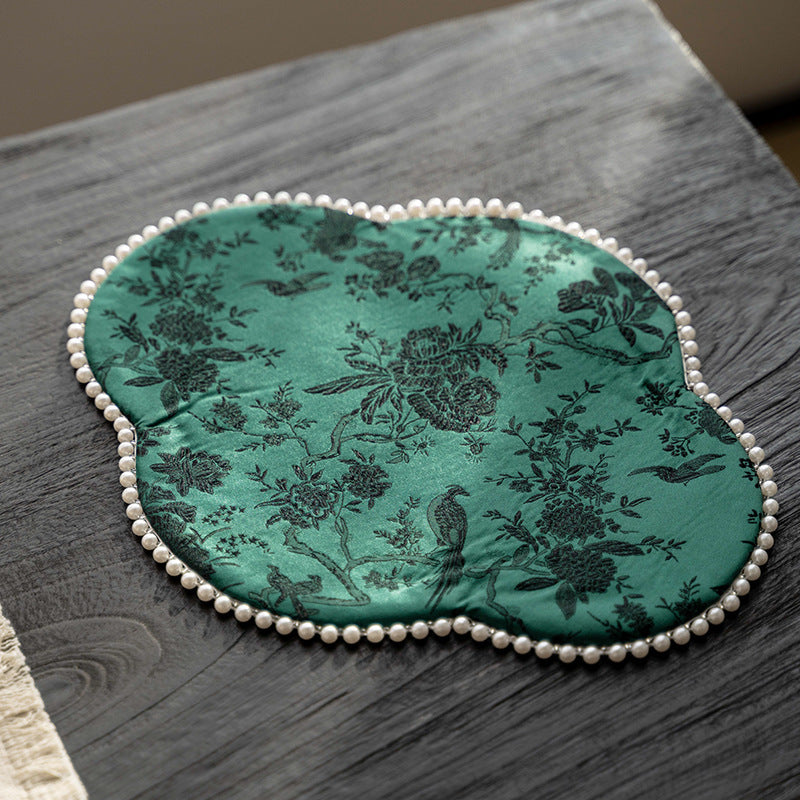 Zen Tea Mat - Embroidered Jade & Flow