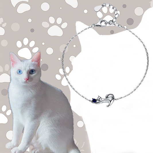 Sterling Silver Cat Bracelet – S925 Kitty Clutching Blue Cubic Zirconia | Zen Ara Grove