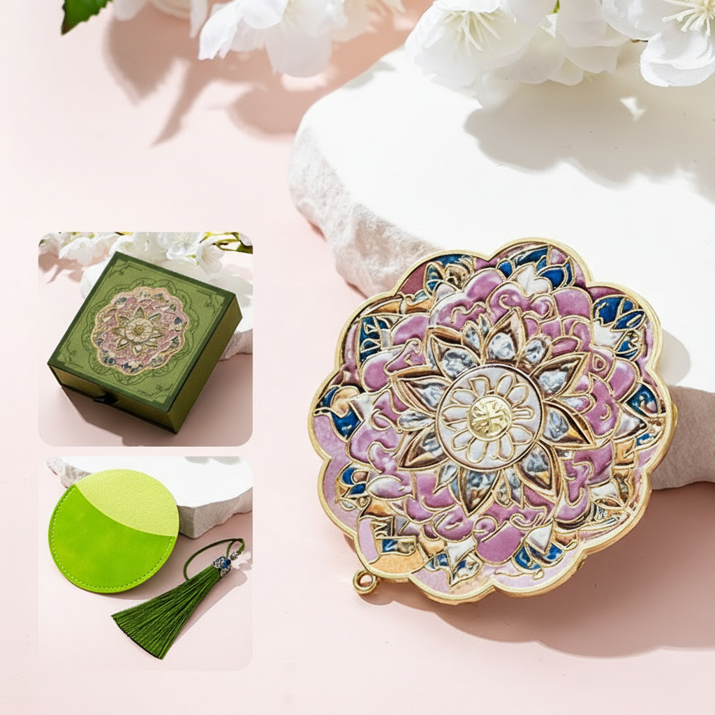 Portable Embossed Caisson Hand Mirror | Zen Ara Grove