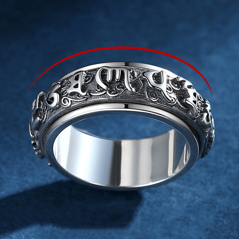 Six-Word Mantra Spin Ring with Pixiu Blessings | Zen Ara Grove