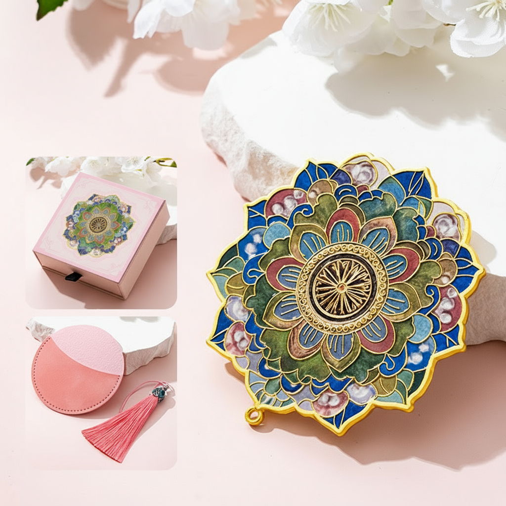 Portable Embossed Caisson Hand Mirror | Zen Ara Grove