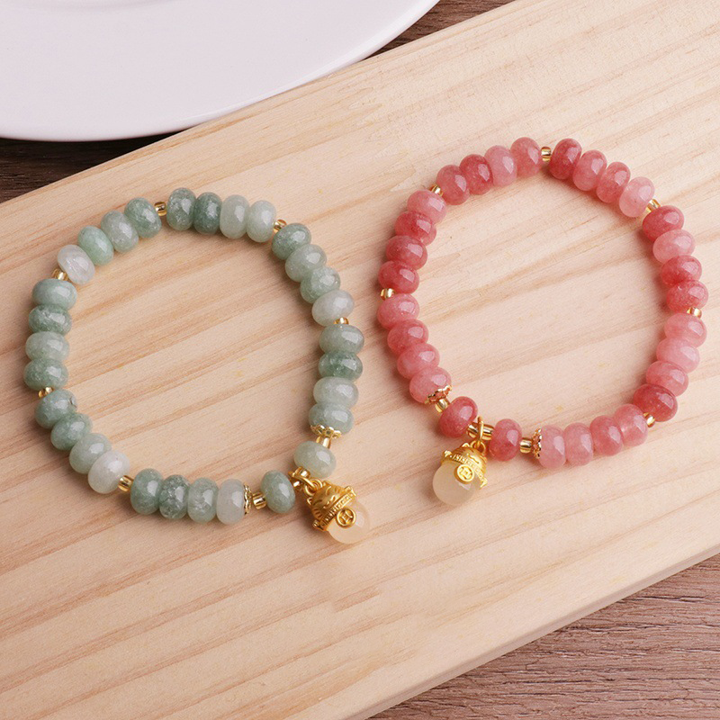 Strawberry Quartz Cyan Jade Lucky Cat Beads Healing Bracelet | Zen Ara Grove