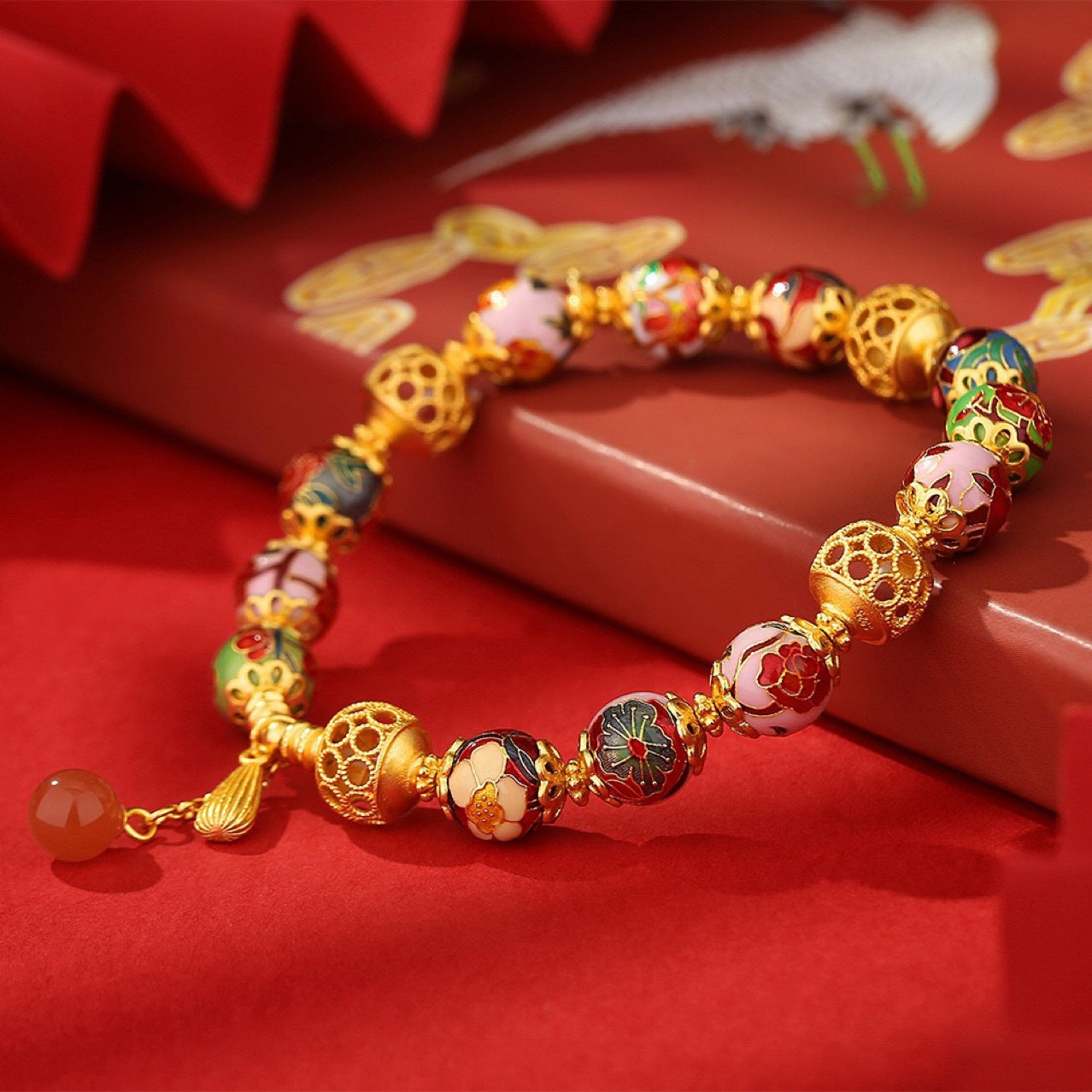 Cloisonné & South Red Agate Enamel Bracelet | Zen Ara Grove