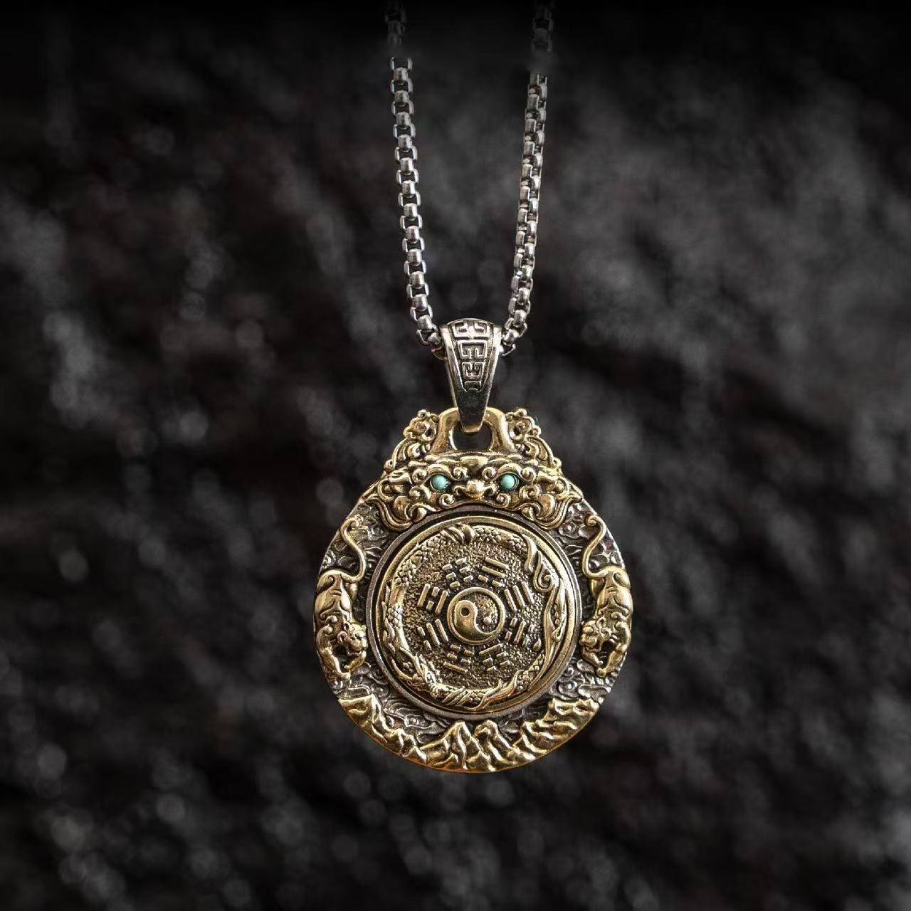Vintage Brass Taiji & Bagua Symbol Necklace | Zen Ara Grove