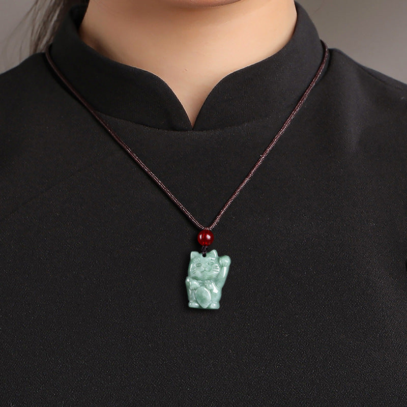 Lucky Cat Jade Abundance Necklace Pendant | Zen Ara Grove