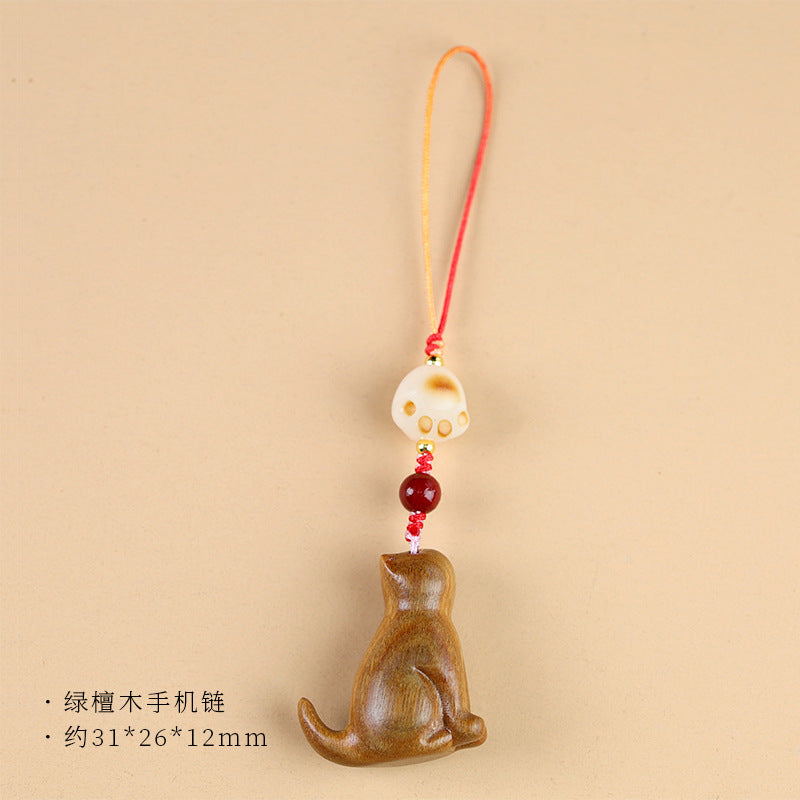 Small Leaf Red Sandalwood Green Sandalwood Sandalwood Sitting Cat Sooth Phone Hanging Decoration | Zen Ara Grove