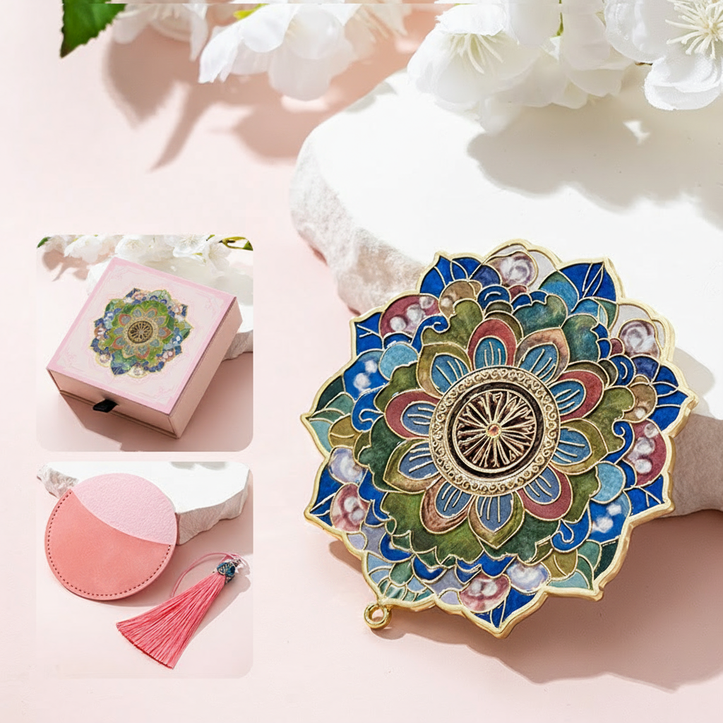 Portable Embossed Caisson Hand Mirror | Zen Ara Grove