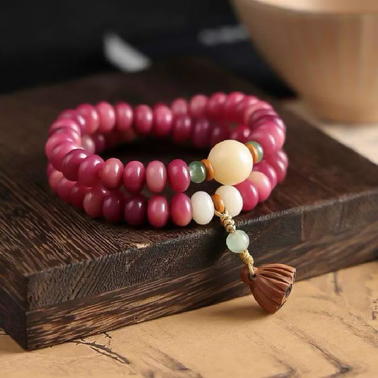 Lotus Pod & Pink Bodhi Bead Handmade Wristband | Zen Ara Grove