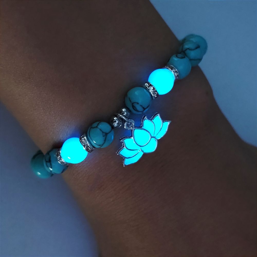 Glow-in-the-Dark Turquoise Lotus Bracelet – Zen Night Calm | Zen Ara Grove