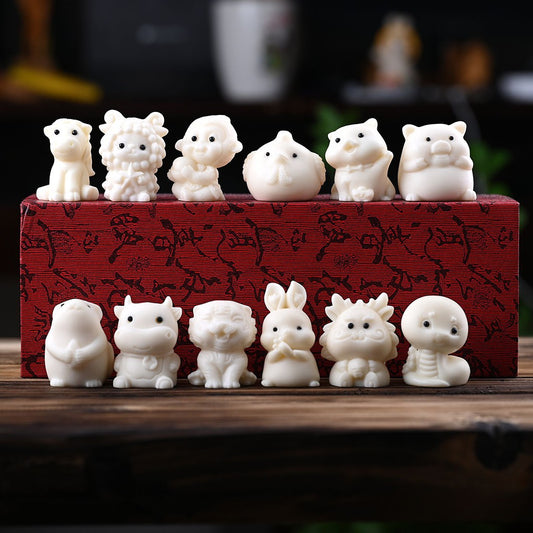 Limited Time Offer·Tagua Nut Carved Cute Zodiac Animal Set – 12 Piece Handmade Decorative Figurines | Zen Ara Grove