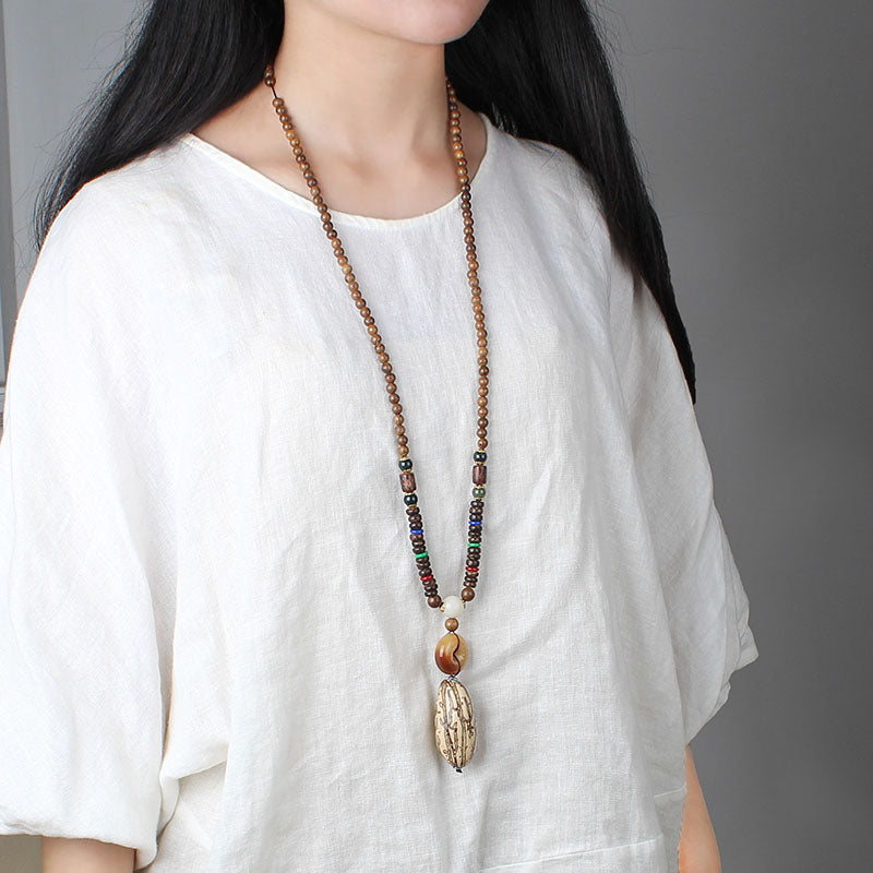 Thousand-Eye Bodhi Peace & Luck Wooden Bead Necklace | Zen Ara Grove