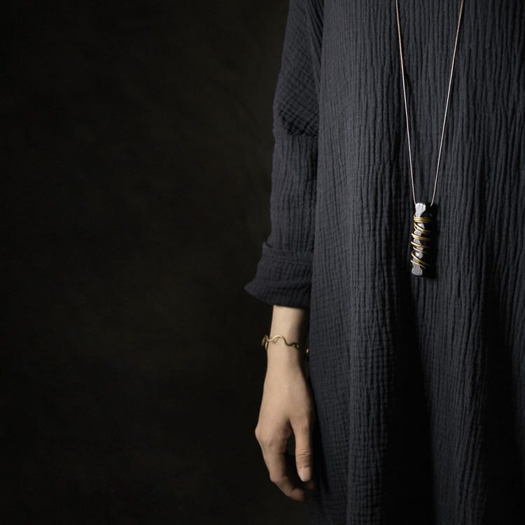 Zen Meditation Pendant – Ebony Wood Wrapped in Brass Wire | Zen Ara Grove
