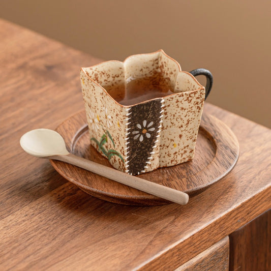 Blue & White Daisy Square Coffee Cup | Zen Ara Grove