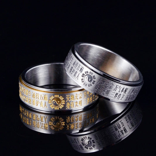 Yin Yang Bagua Ring – Engraved with Eight Sacred Mantras for Protection  | Zen Ara Grove