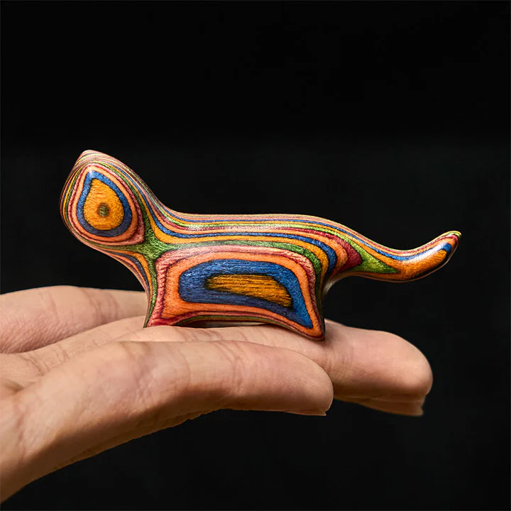 Mini Rainbow Eucalyptus Walking Cat Carved Reduce Stress Decoration | Zen Ara Grove