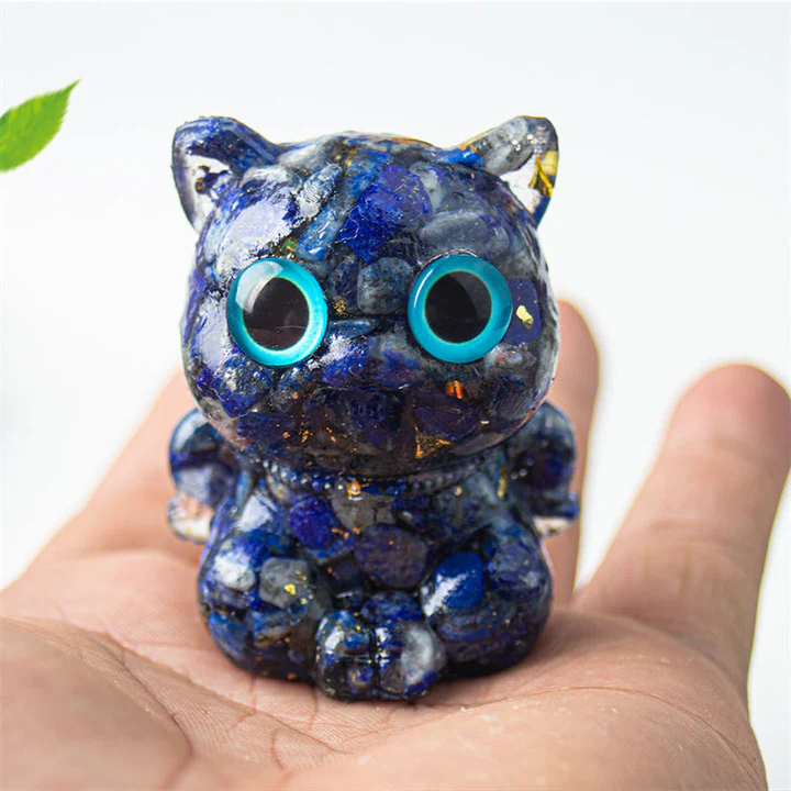Cute Cat Lazurite Amethyst Black Obsidian Aquamarine Crystal Resin Positive Home Decoration | Zen Ara Grove