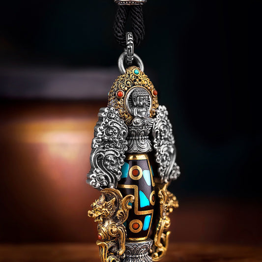 Nine-Eyed Dzi Bead Buddhist Pendant – Symbol of Protection & Enlightenment | Zen Ara Grove