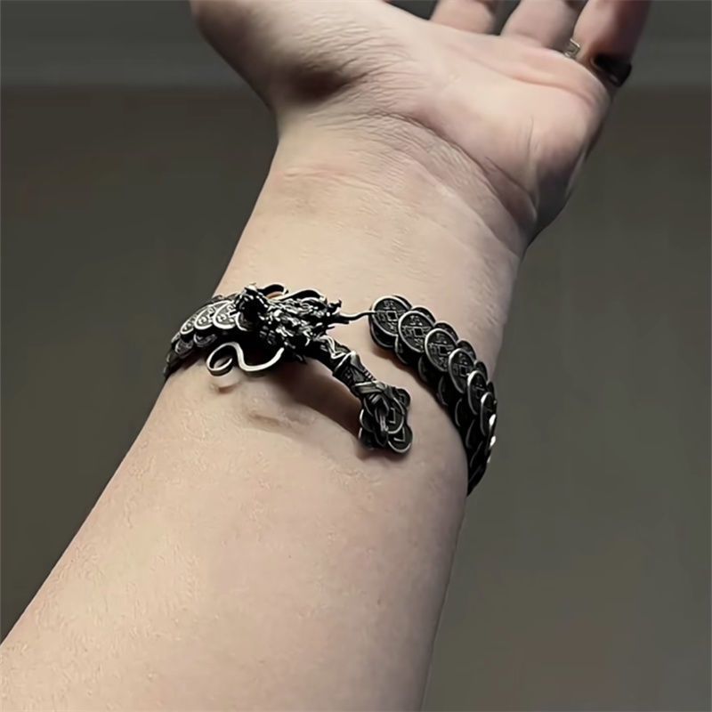 Vintage Copper Coin Dragon Sword Bracelet – Fortune & Protection Talisman | Zen Ara Grove