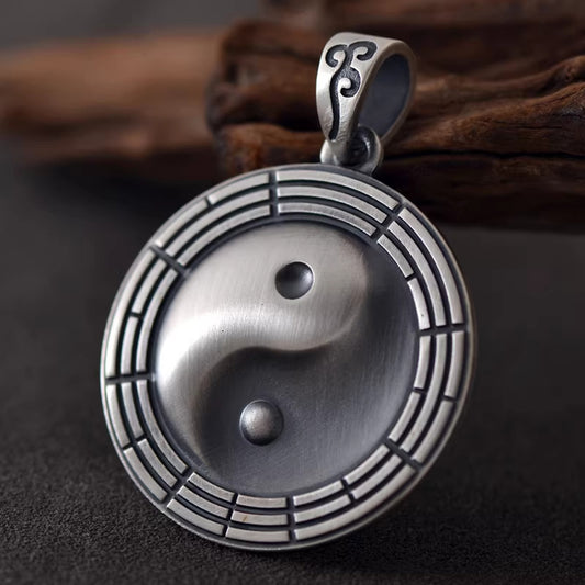 Solid 999 Fine Silver Taiji Bagua Pendant Necklace – Symbol of Harmony and Inner Balance | Zen Ara Grove