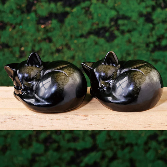 Natural Gold Sheen Obsidian Sleeping Cat Statue Home Decoration  | Zen Ara Grove