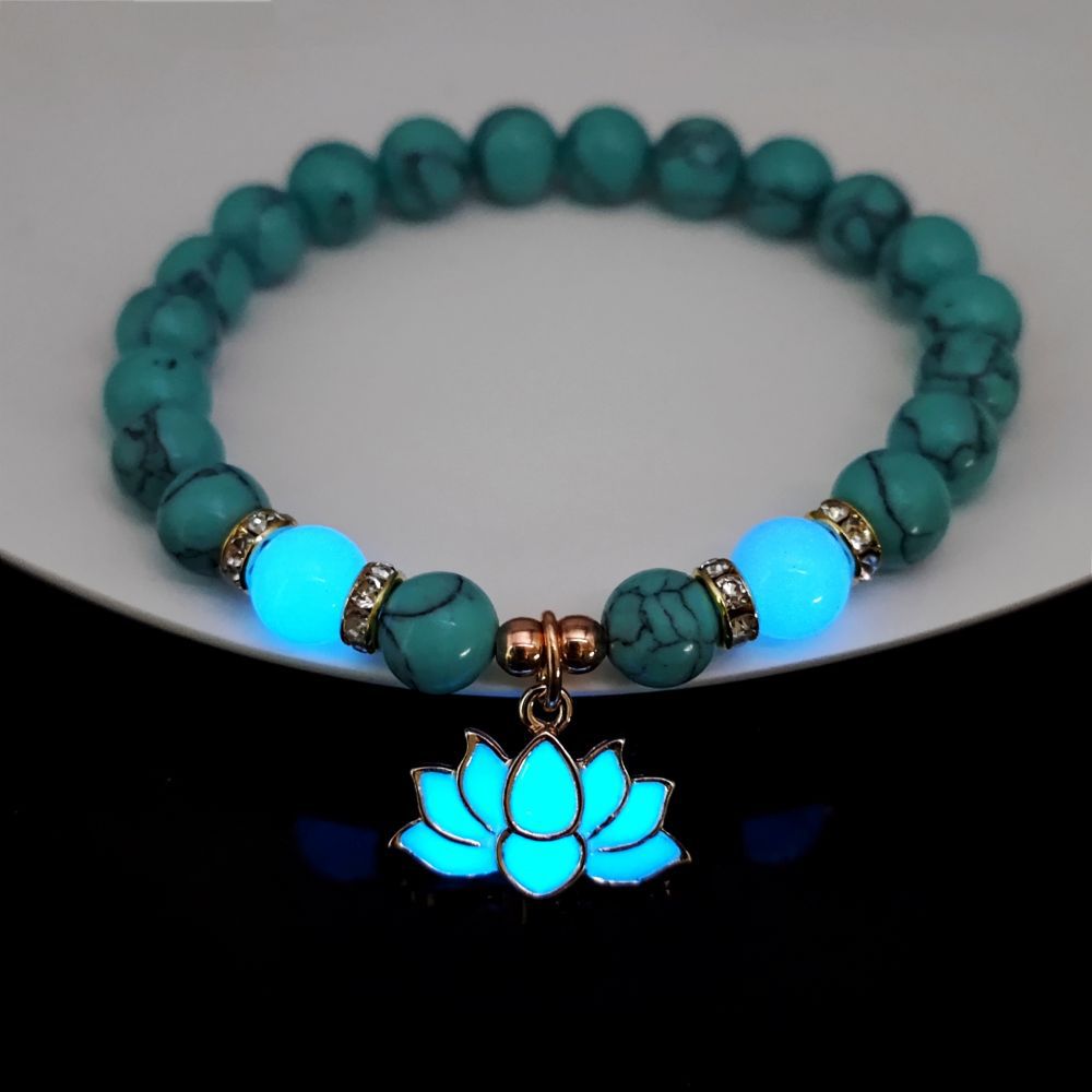 Glow-in-the-Dark Turquoise Lotus Bracelet – Zen Night Calm | Zen Ara Grove