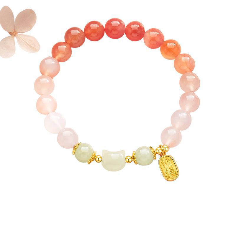 925 Sterling Silver Red Agate Hetian Jade Cat Fu Character Confidence Bracelet | Zen Ara Grove