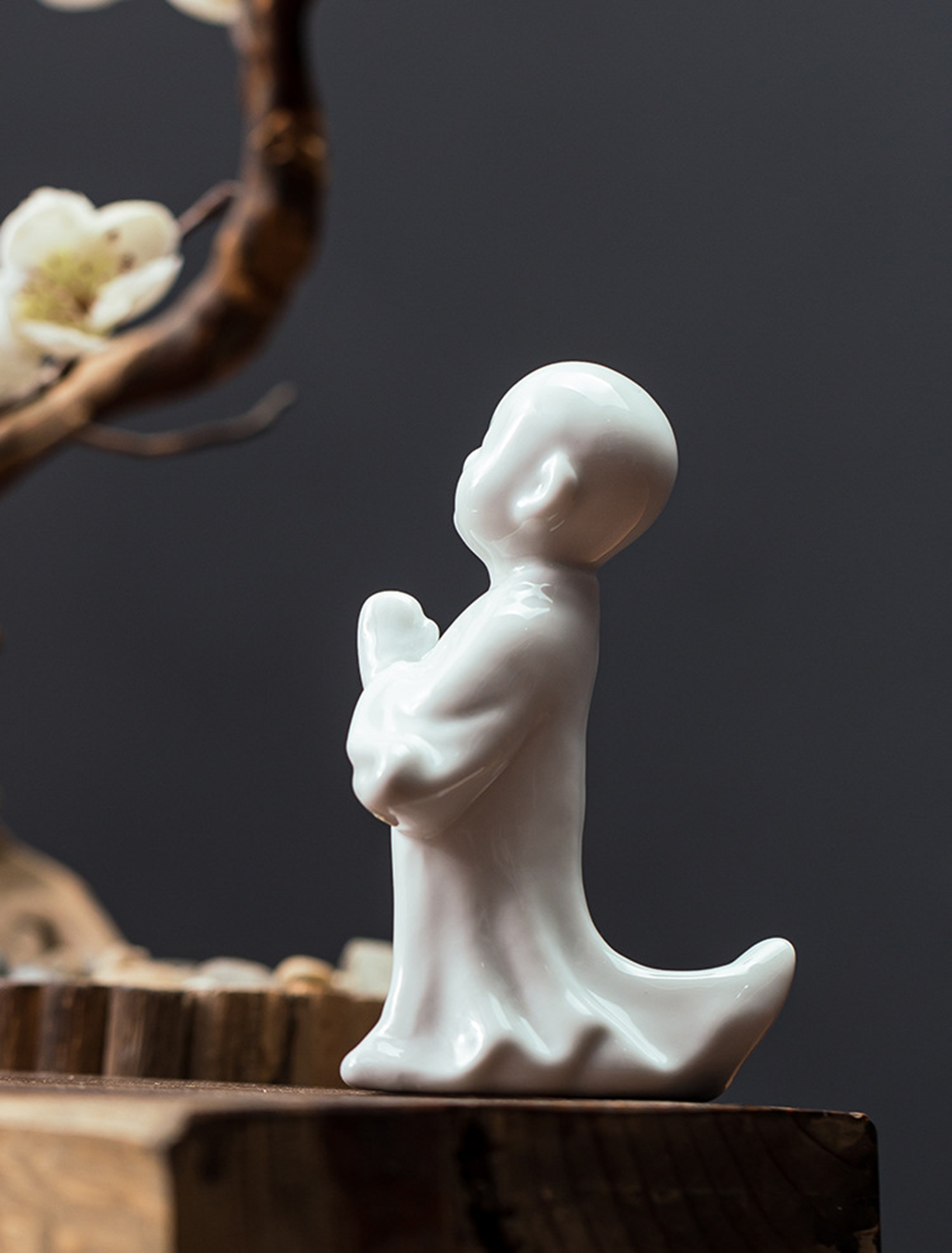 Porcelain Little Monk Sculpture – Minimalist Meditation Decor | Zen Ara Grove