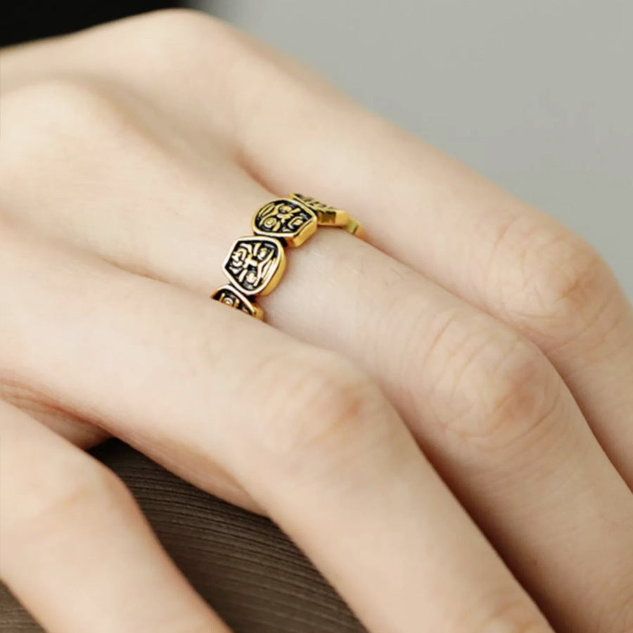 Zakiram Ring – Handcrafted Silver Ring with Ten Glyphs for Prosperity and Zen Living | Zen Ara Grove