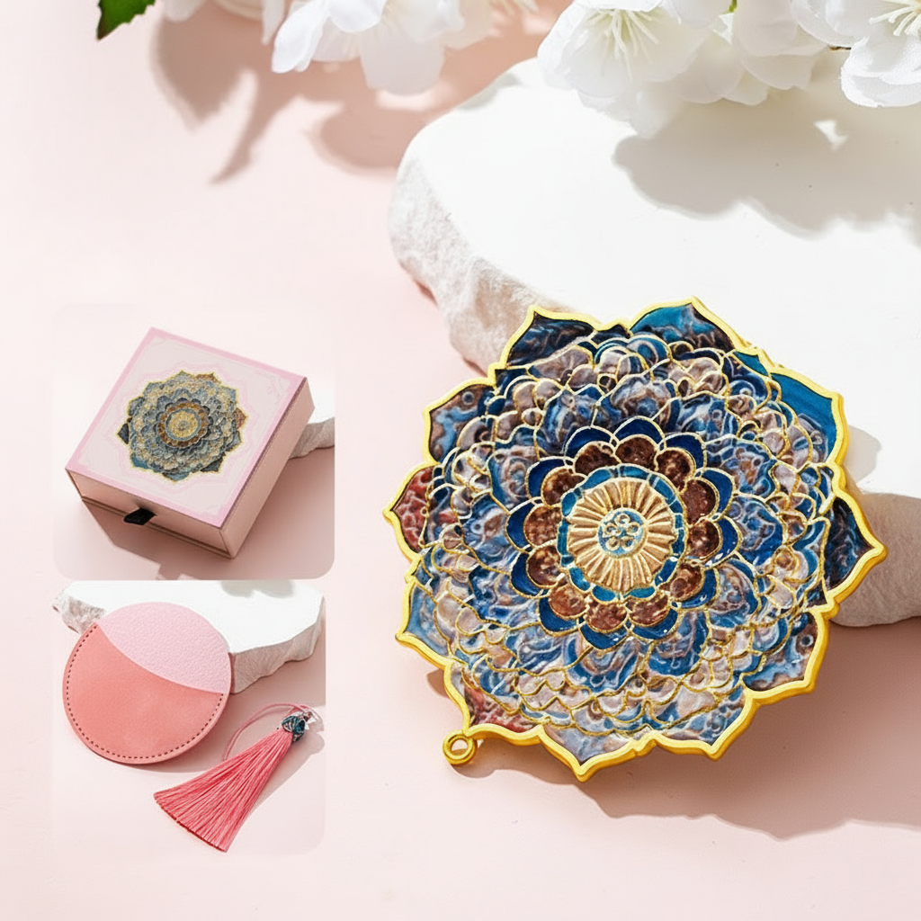 Portable Embossed Caisson Hand Mirror | Zen Ara Grove