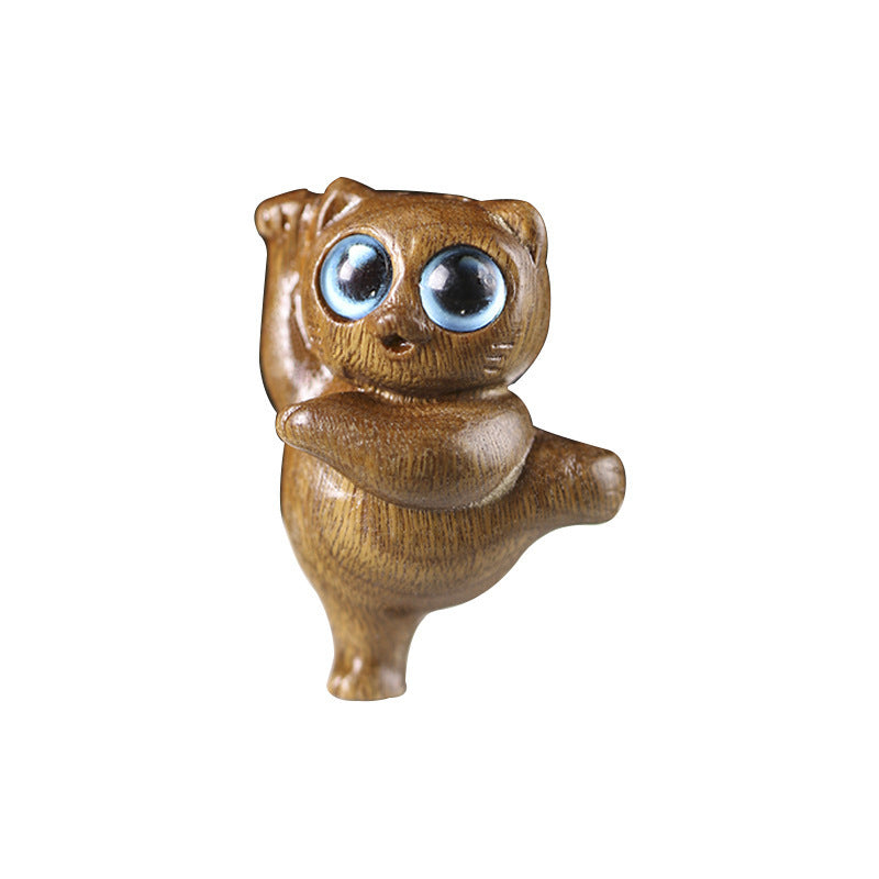 Mini Green Sandalwood Dancing Cat Engraved Positive Desk Decorations | Zen Ara Grove