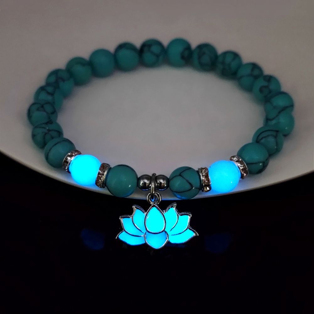 Glow-in-the-Dark Turquoise Lotus Bracelet – Zen Night Calm | Zen Ara Grove