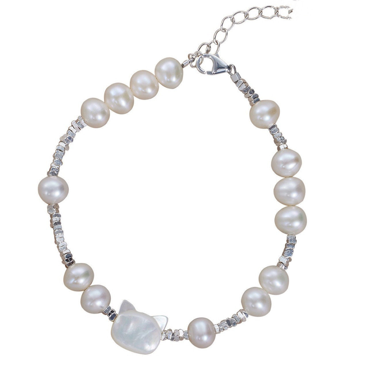Zen Natural Pearl Bracelet with Cute Cat and White Mother-of-Pearl | Zen Ara Grove