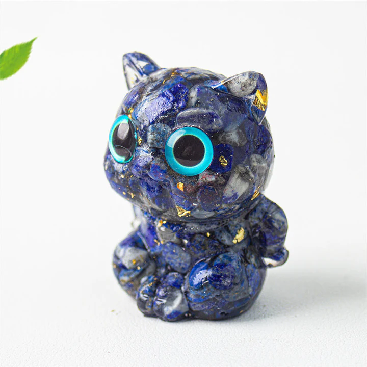 Cute Cat Lazurite Amethyst Black Obsidian Aquamarine Crystal Resin Positive Home Decoration | Zen Ara Grove