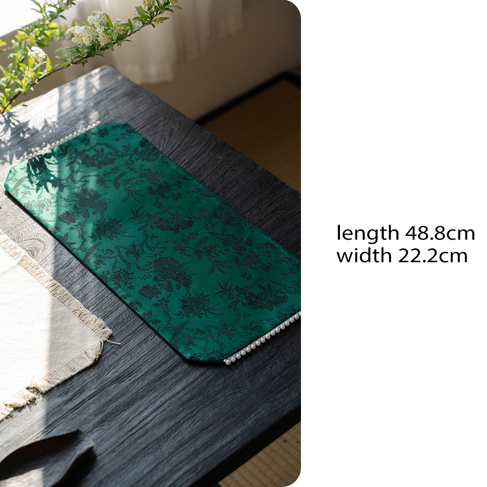 Zen Tea Mat - Embroidered Jade & Flow