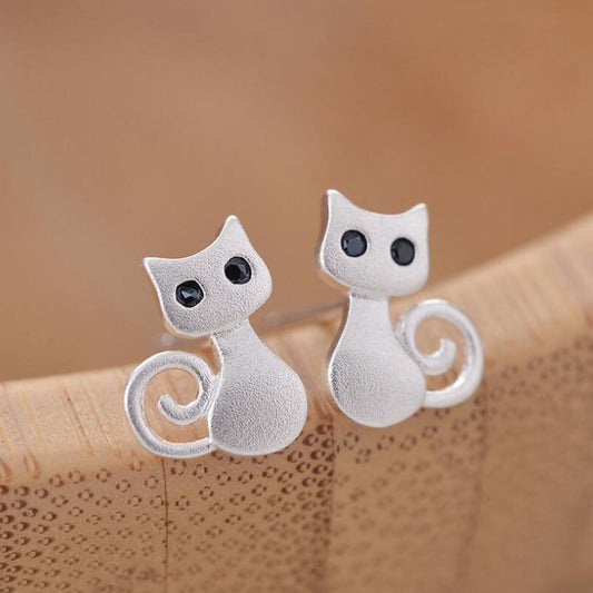 925 Sterling Silver Posts Cute Cat Kitten Blessing Stud Earrings | Zen Ara Grove