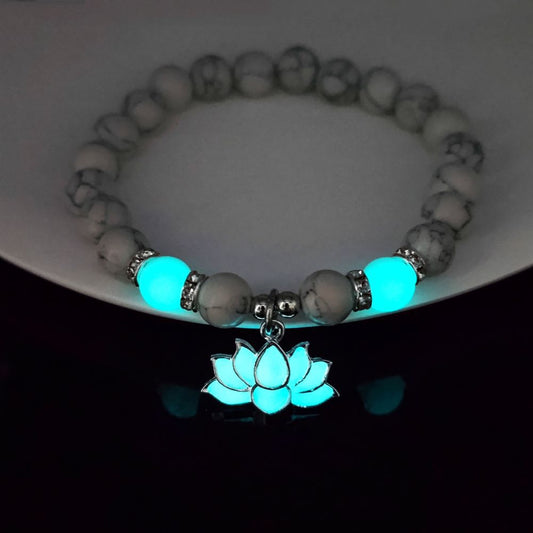 Glow-in-the-Dark Turquoise Lotus Bracelet – Zen Night Calm | Zen Ara Grove