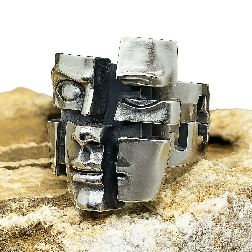 “Find Yourself” Broken Mask Design Ring | Zen Ara Grove